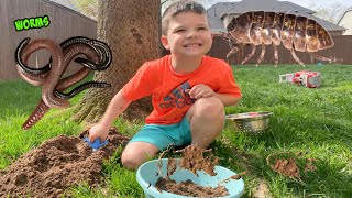 CALEB \& Mommy PLAY OUTSIDE! MAKE MuD PiES and LOOK for BUGS! Caleb PRETEND PLAY!