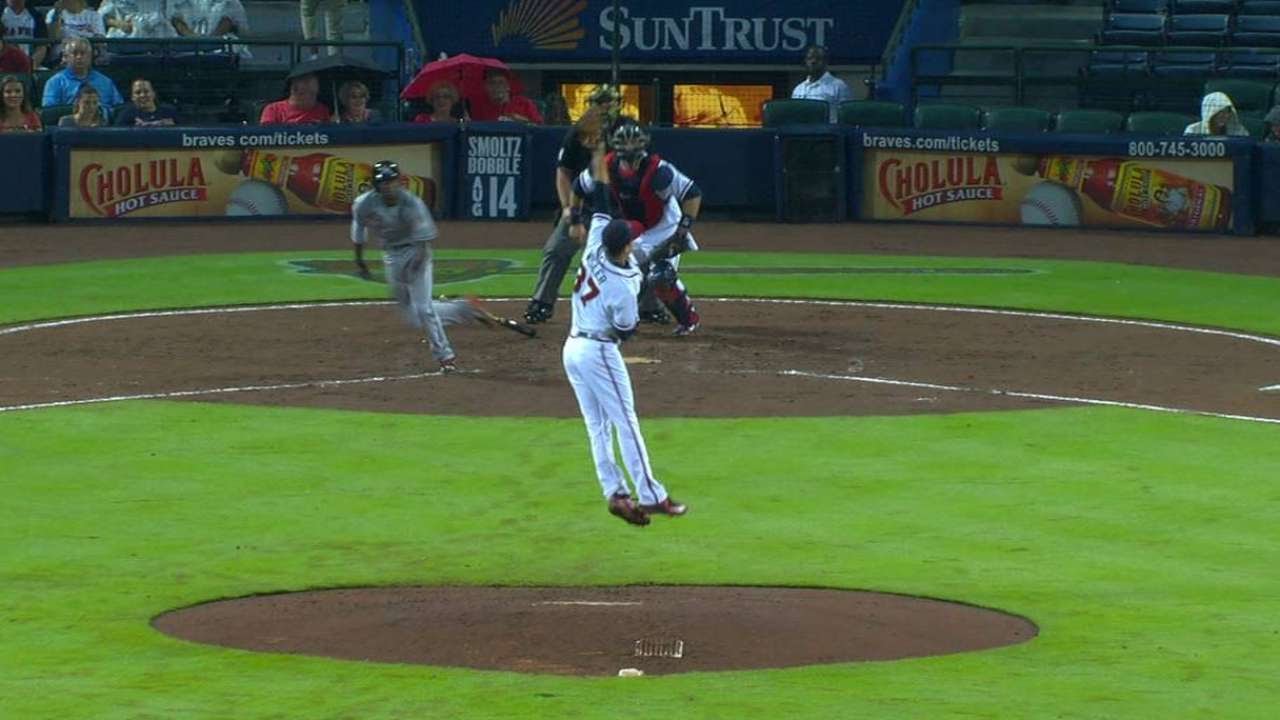 MIA@ATL: Wisler jumps to snag grounder back to mound