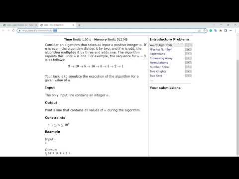 1. Solution for Weird Algorithm from CSES problem set