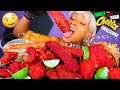 Hot cheetos king crab fruits de mer boil mukbang challenge sabotaged asmr alfredo cheese sauce queen