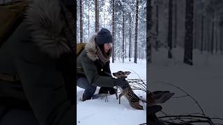 Baby Deer Rescued From Tree Trunk After Snowstorm  Emotional Rescue deer animals