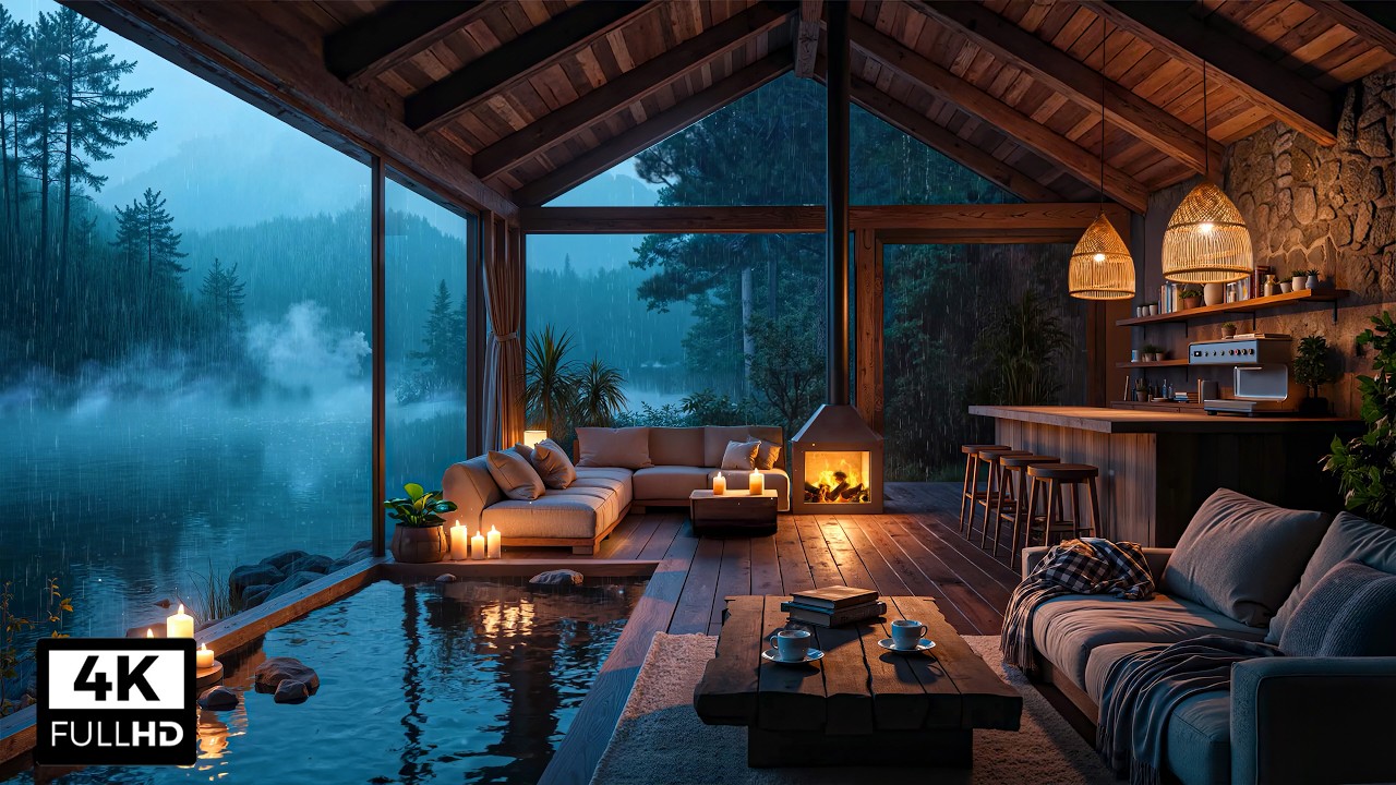 Calm Rainy Spring Jazz Music ☕ Lakeside Cafe Ambience & Relaxing Jazz Background Music for Unwind