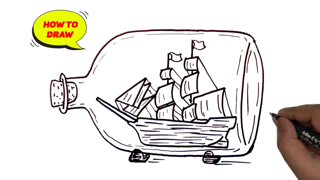 How To Draw Ship in a bottle easy. Ship in a Bottle line drawing. - YouTube