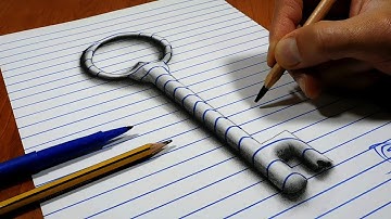 How to Draw The Old Key, 3D Trick Art on line paper   Optical Illusion