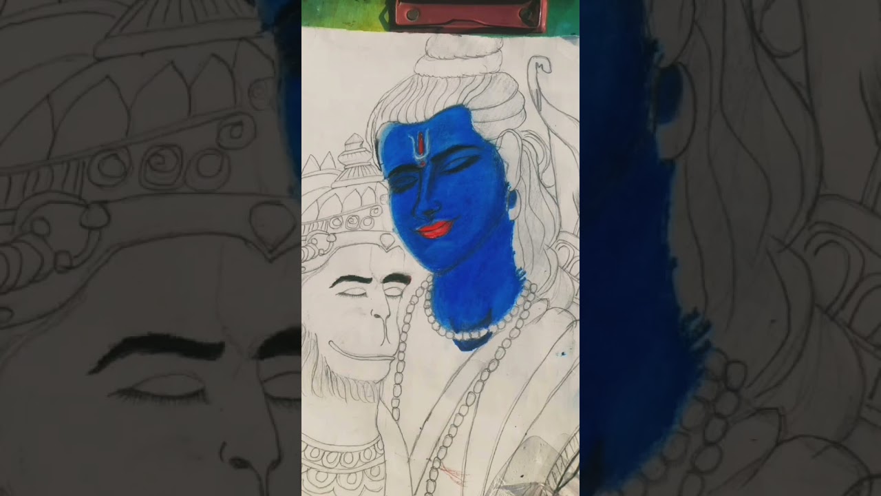 ShreeRam With Hanumanji Drawing🙏✨❤️#shreeramdrawing #ytshorts #hanumanjidrawing #oilpastel #drawing.