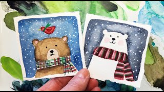 Watercolor Painting Ideas for Beginners/ Mini Monday Madness #15/ Brown bear and Polar Bear