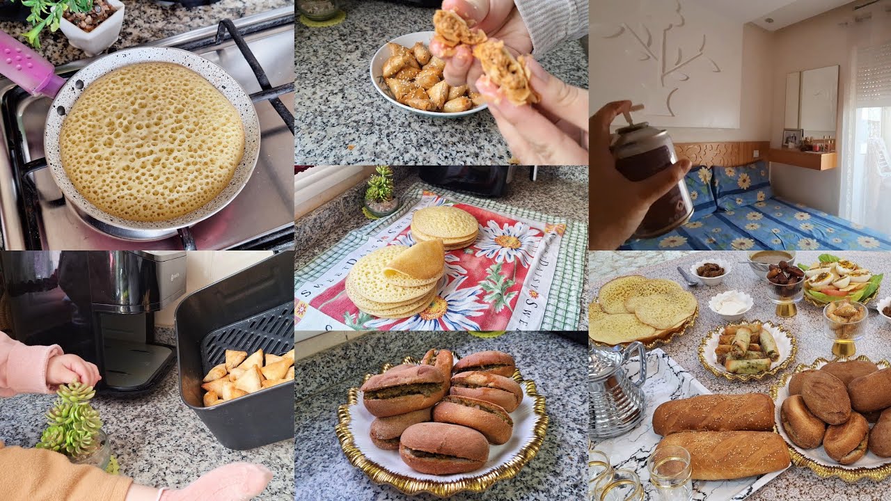 روتين رمضاني مع طفلين✌️بغرير ناجح بحال شهدة حشوة مختلفة و لذيذة بريوات اللوز صحيين🌙مائدة إفطار بسيطة