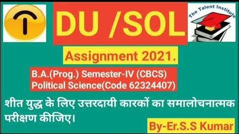 Q4 DU/SOL Assignment Question paper Downlaod Code (62324407) Political Science BA prog Q 4 in hindi