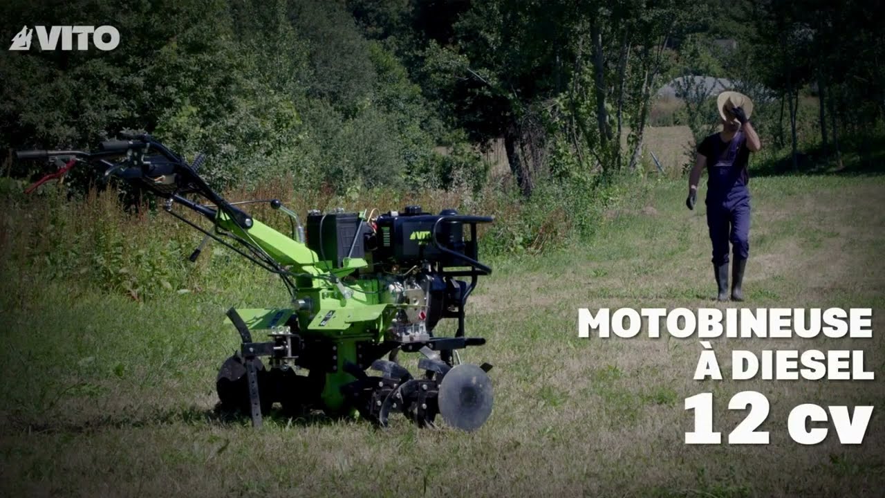 Motoculteur thermique DIESEL 12CV 456Cm3 Transmission directe 8900W 2  Fraises et butteur double VITO AGRO]