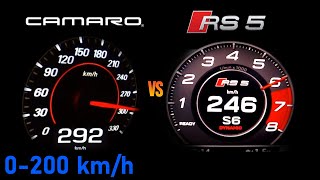 6.2 L V8 Camaro SS v Audi RS5 Acceleration Test 0-100 & 0-250 km/h