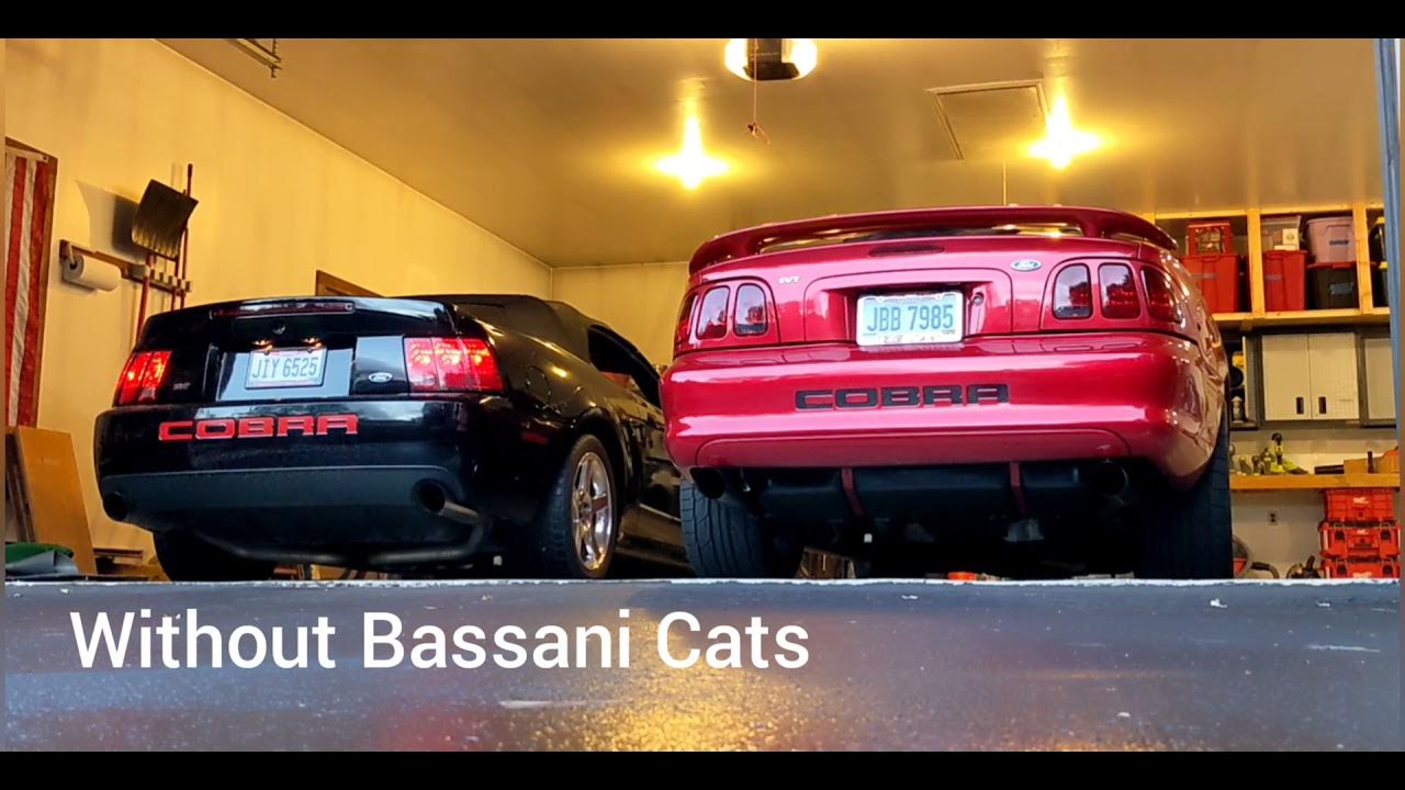 2003 Cobra Bassani Catback and X pipe high flow cat vs catless comparison YouTube