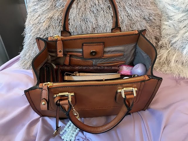 London Fog Women's Adult Calla Signature Satchel Handbag Cognac 