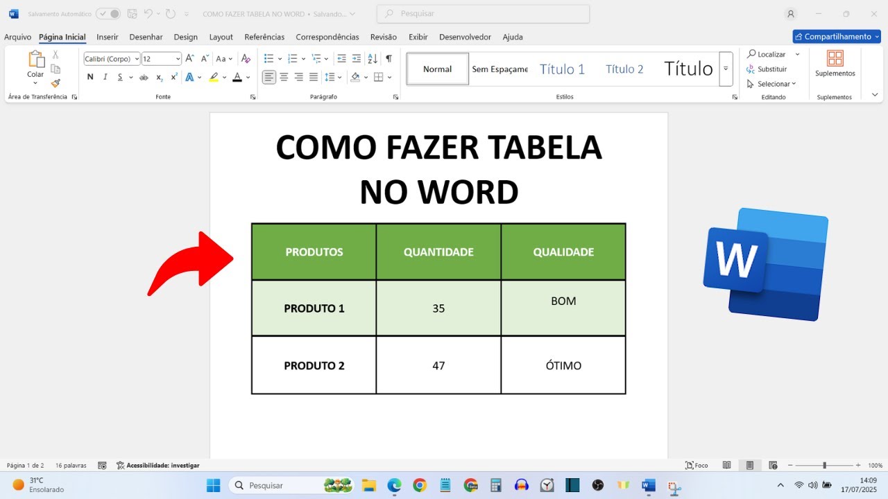 COMO FAZER TABELA NO WORD [PASSO A PASSO] - YouTube