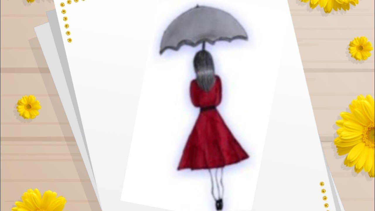 Cómo una niña con paraguas a paso💖🌹💖 Dibujo fácil para niñas paso a paso -