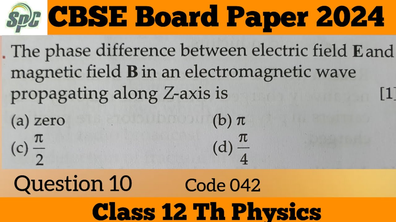 Q10 The phase difference between electric field E and magnetic field B ...