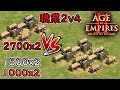 【世紀帝國2決定版】當雙人職業玩家遇到4名業餘玩家時會產生怎麼樣的火花？【 2700x2 Vs 1000+x2 + 1500+x2 】