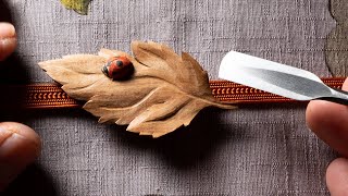 Japanese Wood Carving| Kimono Belt Clip! ”ladybug on chrysanthemum leaf”| wood working