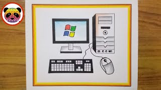 كيفية رسم الكمبيوتر المكتبي خطوة بخطوة / رسم أجزاء الكمبيوتر / رسم الكمبيوتر