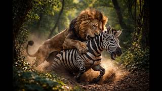 The Moment a Lion Attacks a Zebra