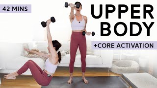 Upper Body & Core Circuit Pulse Workout + Core Activation (42 Mins) - Weights