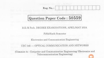CEC345 | Optical Communication and Networks | Apr May 2024 | Question Bank | #annauniversityexam