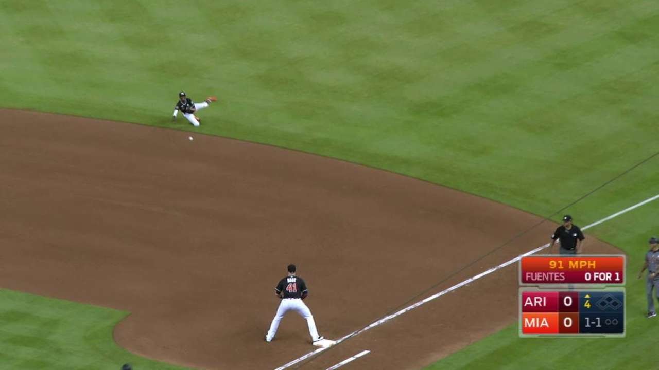 ARI@MIA: Gordon dives to rob Fuentes of a hit - YouTube