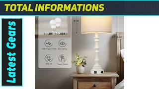 Stunning 27.5' Farmhouse Table Lamps: Dimmable Touch & USB C A Powerhouse!