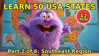 Learn All 50 States of the USA 🇺🇸 |  PART 2 of 6 | SOUTHEAST REGION @PollyGlotty  #usa #geographyfun