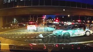 19Apr2018 2 Angles Combined View Accident Avenue West Silvercab Taxi & Nissan Presage