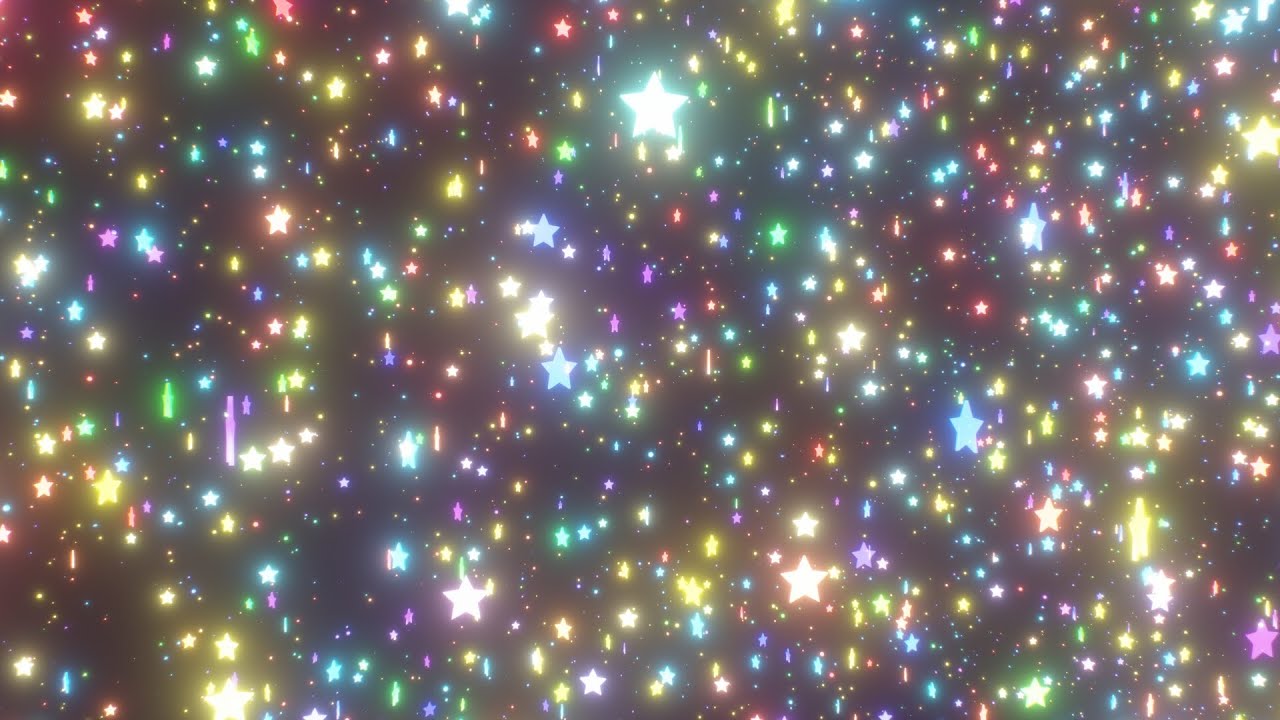 Beautiful Twinkle Glow Rainbow Colored Star Shapes Rotate In Space 4K OLED Safe Visual Background