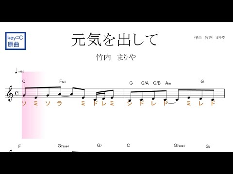 元気を出して（竹内まりや）原曲key=C 固定ド読み／ドレミで歌う楽譜【コード付き】