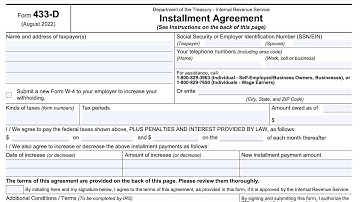 IRS Form 433-D walkthrough (Setting up an Installment Agreement)