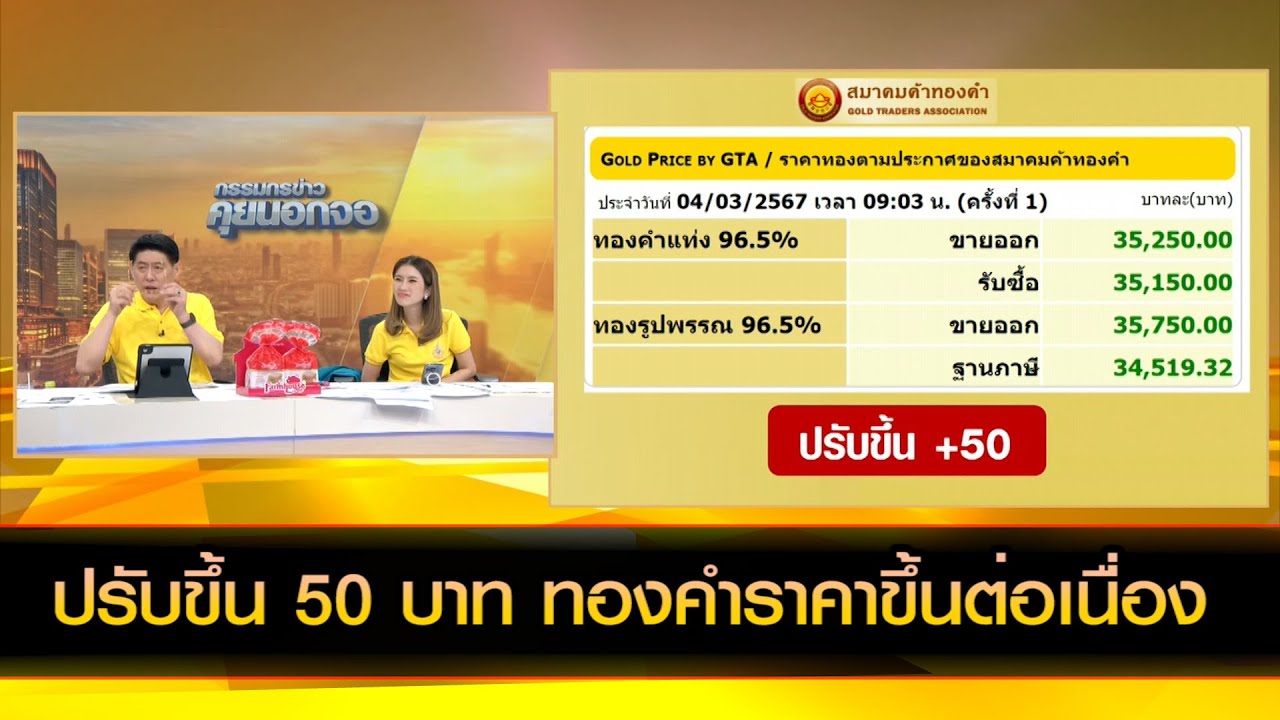ปรับขึ้น 50 บาท ทองคำราคาขึ้นต่อเนื่อง