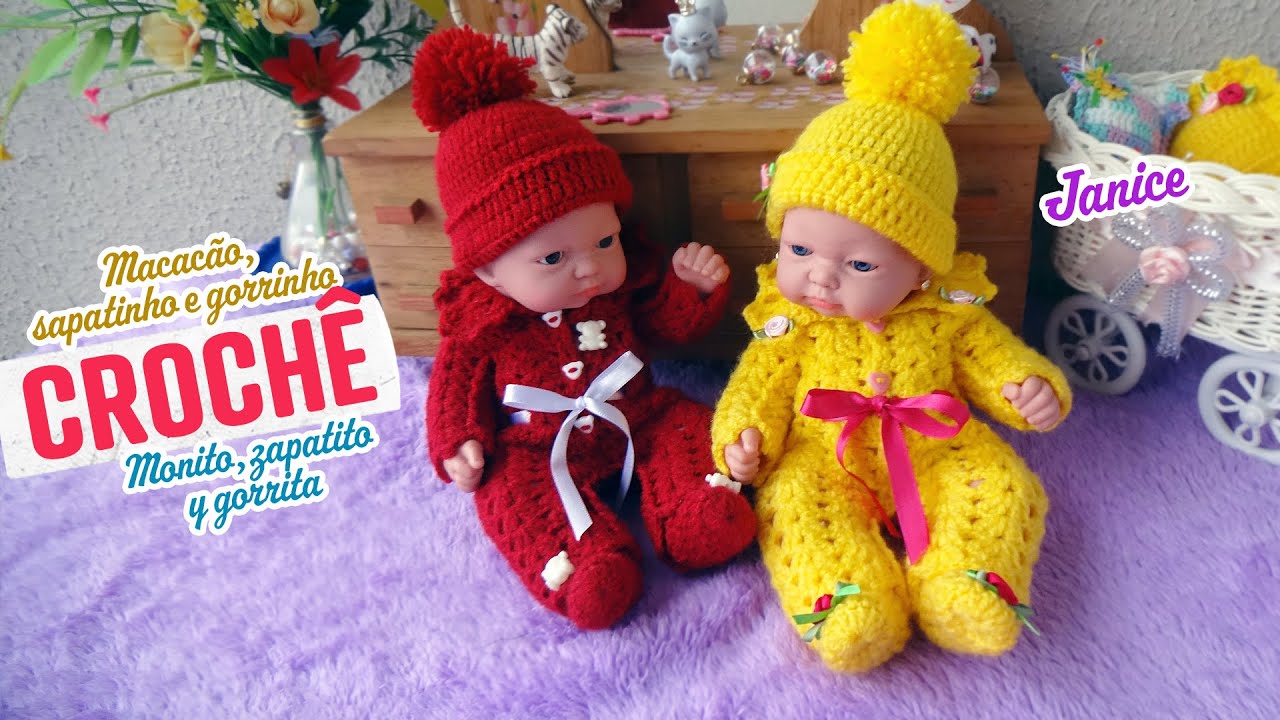 Macacão, sapatinho e gorro de crochê para bebezinho 🍼 Janice