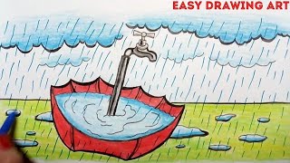 how to draw save rain water poster drawing