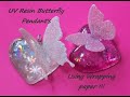 UV Resin Butterfly Pendant Using wrapping paper !! &amp; Glitter