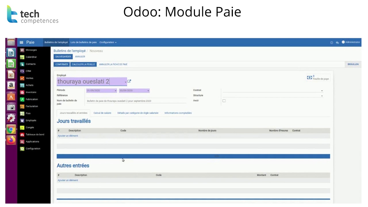 Odoo creation d'une fiche de paie