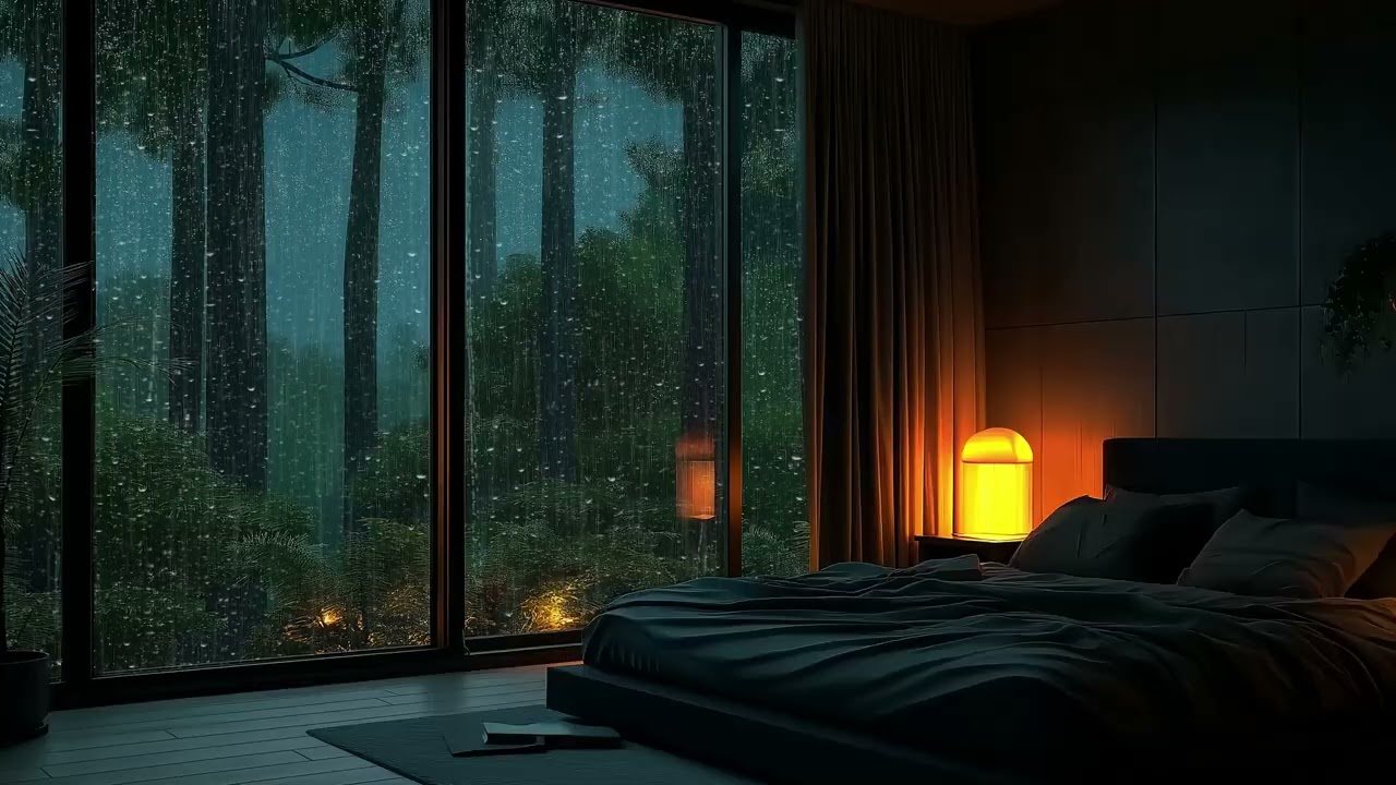 🌙 Gentle Rain Piano | Small Bedroom Ambience with Rain | 3 Hours Relaxing Sleep Study Work Calm