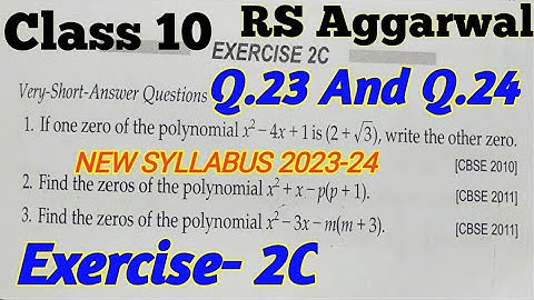 ✔Class 10 exercise 2C |Q.23 and Q.24 Polynomials| RS Aggarwal Solutions Polynomials|Chapter 2 #maths