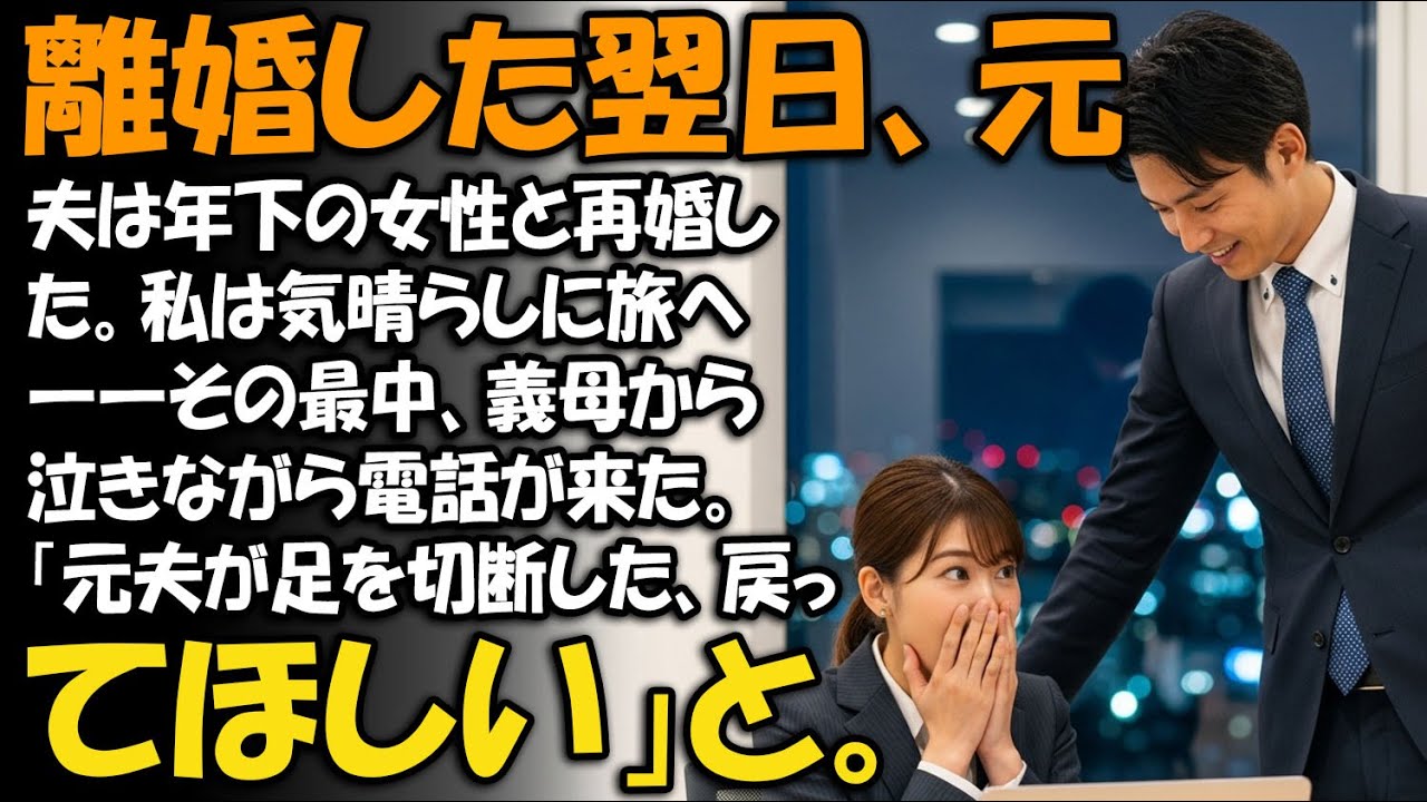 離婚した翌日、元夫は年下の女性と再婚した。私は気晴らしに旅へ――その最中、義母から泣きながら電話が来た。「元夫が足を切断した、戻ってほしい」と。【家族ドラマ】【静かな復讐】