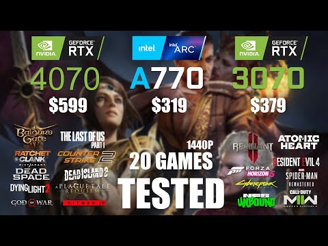 RTX 4070 12GB vs ARC A770 16GB vs RTX 3070 8GB | R9 - 7950X3D | 1440p - 20 Games Tested