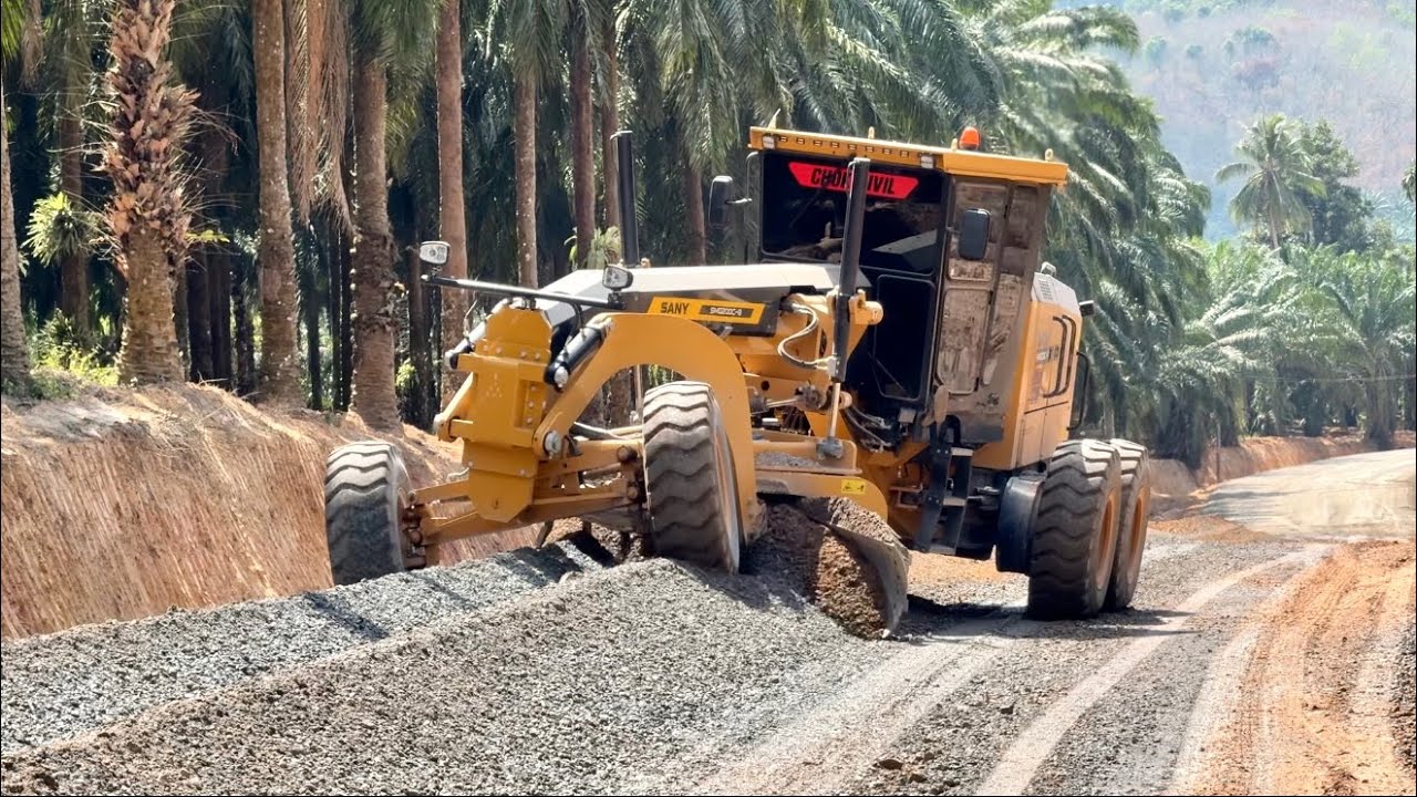 ปูหินคลุก บดอัด เกรดเดอร์ SANY SMG200C-8มิกซ์หินคลุก