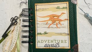 Dinosaur Junk Journal, Cinch Bound Journal, Spiral Junk Journal, Flip Through