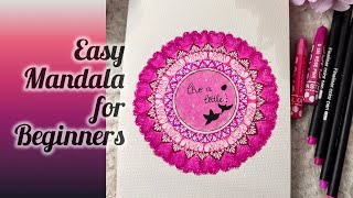 Easy Mandala art step-by-step for beginners | A pink flower Mandala art