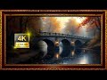 Golden Autumn Bridge | Misty Forest Reflections | Frame TV Art 4K