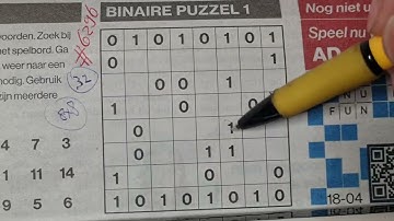 Tuesday. Bonus Extra edition. (#6296) Binary01 Sudoku puzzle.  04-18-2023 Extra part 3 of 4
