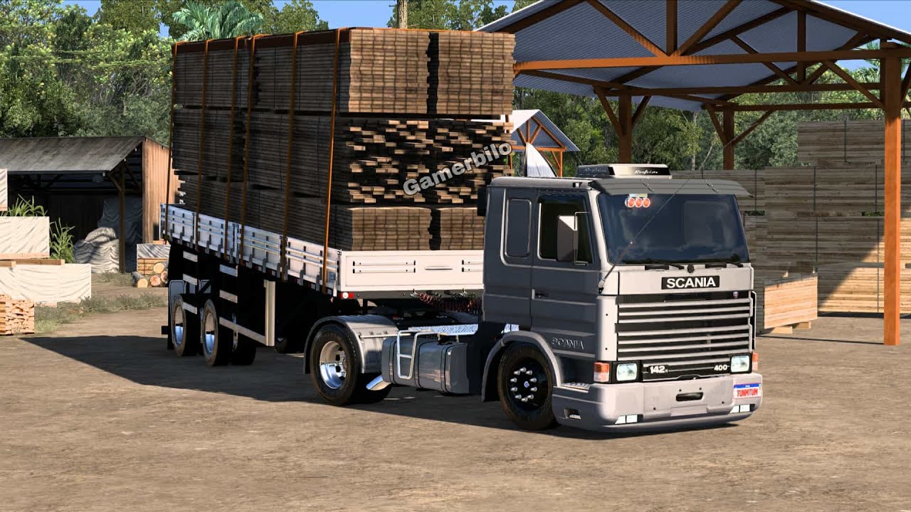 SCANIA 113 TOCO 4X2 CARRETINHA 2 EXO CARREGADO DE MADEIRA SERRADA ETS 2 TOP