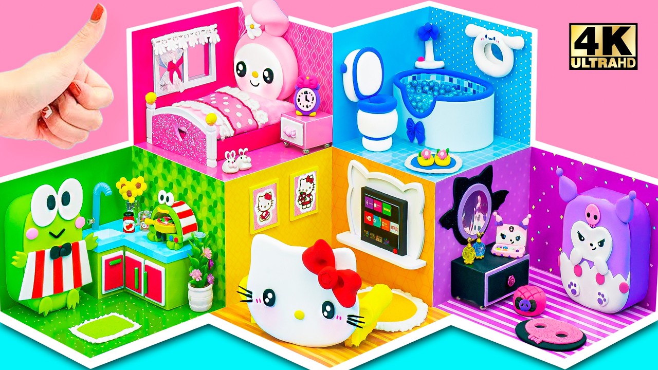Make 5-Color House for Five with Hello Kitty Room, Melody Bedroom, Kitchen & Friend 🌈 DIY Mini House