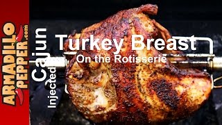 Today’s recipe is for a cajun injected turkey breast cooked on the
grill rotisserie along with some sassafras wood chips nice smoky
flavor. three simpl...