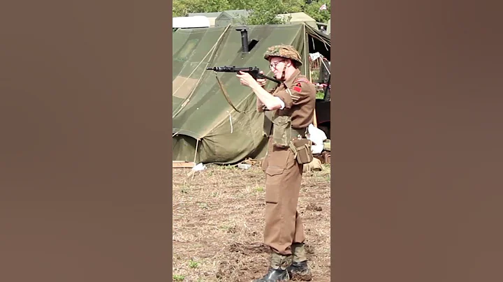 Reenactor firing a MkII Sten Gun